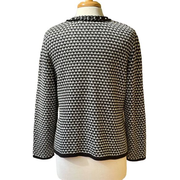JM Collection Black Silver Thread Sweater Cardigan Jacket Size PM Cotton Blend - Picture 6 of 13